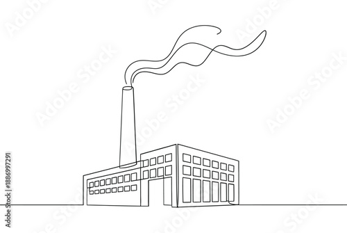 Simple one line drawing of a factory building with a smokestack