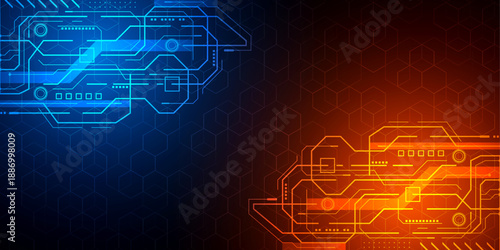 Technological neon background. Engineering innovation . Electronic chip. Vector illustration.