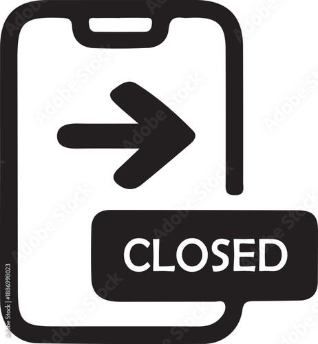 Mobile App Closed Status Icon: Digital Storefront Closure Silhouette, Smartphone Exit Graphic, and High-Contrast Service Unavailable Symbol