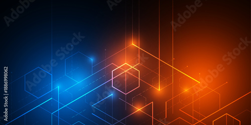 Background from cubes and lines. Neon abstraction Linear geometric . Vector illustration.