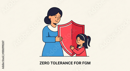 Woman and girl with protective shield against female genital mutilation