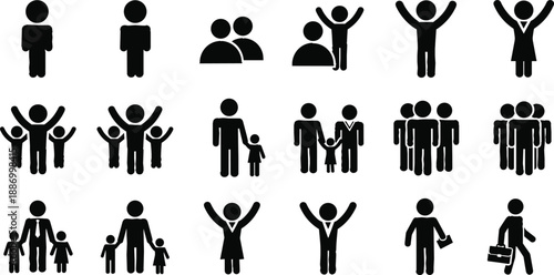Diverse people silhouette set with family groups business professionals and celebratory figures for community lifestyle and corporate vector