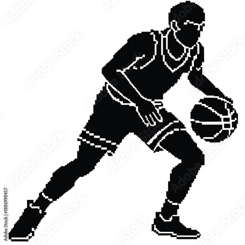 Pixel Art 1-Bit Basketball Player Character Silhouette Asset