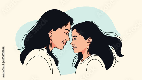 Two women sharing a tender moment, faces close, smiles exchanged