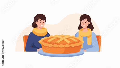 Two women sharing a pie