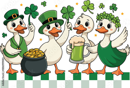 St. Patrick's Day Ducks Lucky Clover Celebration
