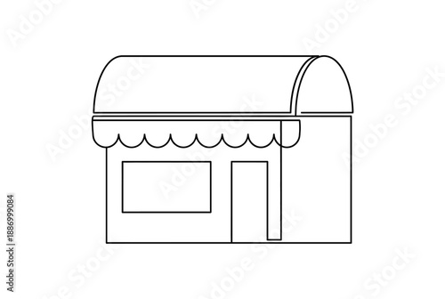 Simple line drawing of a shopfront with an awning and entrance
