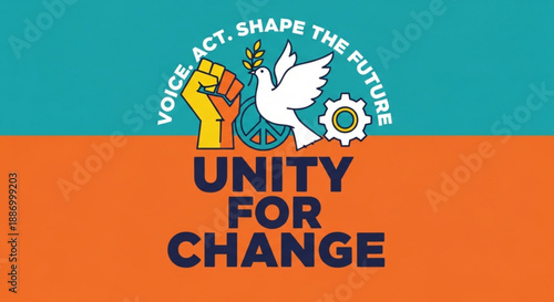 Unity for change social activism poster with dove and fist
