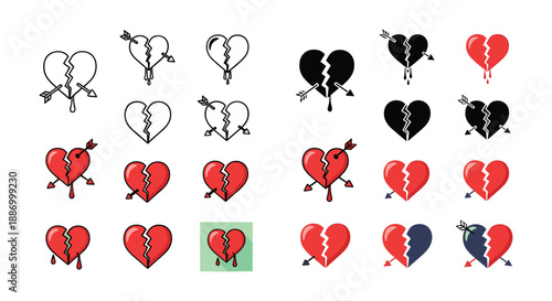 Collection of broken heart with arrow illustration