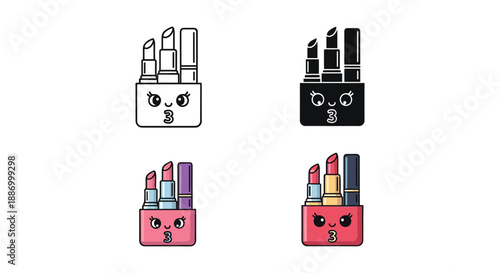 Cartoon lipstick collection with different facial expressions