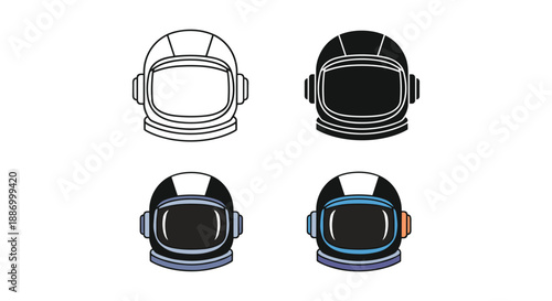 Collection of astronaut helmets in various designs and colors