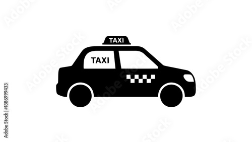 Vector illustration of a classic black taxi cab passenger car service, on transparent background