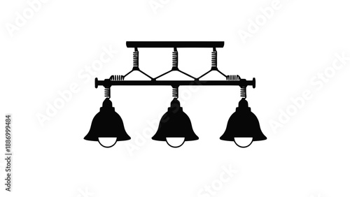 Vector illustration of, on transparent background, a vintage triple ceiling light fixture, home interior decoration element