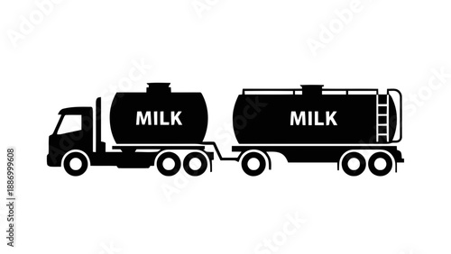 Vector illustration of a milk tanker truck and trailer, delivering dairy products on transparent background