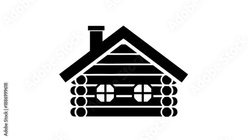 Vector illustration of a charming rustic log cabin house icon, simple and isolated, on transparent background