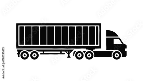 Vector illustration of a black heavy semi truck with cargo trailer, on transparent background