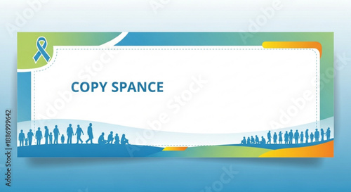 Blue and green infographic template with copy space and human silhouettes