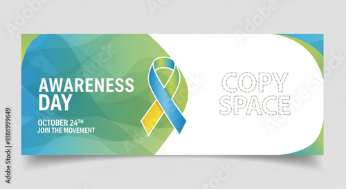 Awareness day banner with blue yellow ribbon october 24th