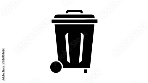 Vector illustration of a black silhouette wheeled trash can or garbage bin concept, on transparent background