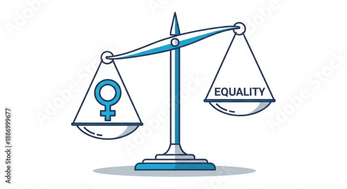 Balancing scales with female symbol and equality text on white background