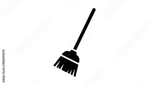 Vector illustration of a simple sweeping broom icon, cleaning tool silhouette on transparent background