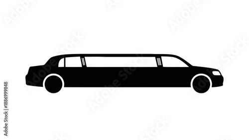 Vector illustration of a sleek black luxury limousine car for elegant transportation services, on transparent background