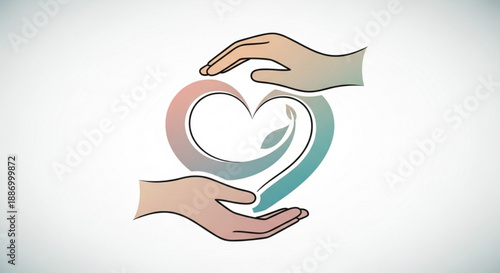 Hands holding a heart with leaf symbolizing care and love