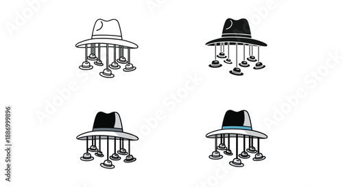 Collection of hats hanging on rack in various styles