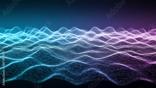 Abstract digital sound wave visualization with glowing particles and gradient lighting