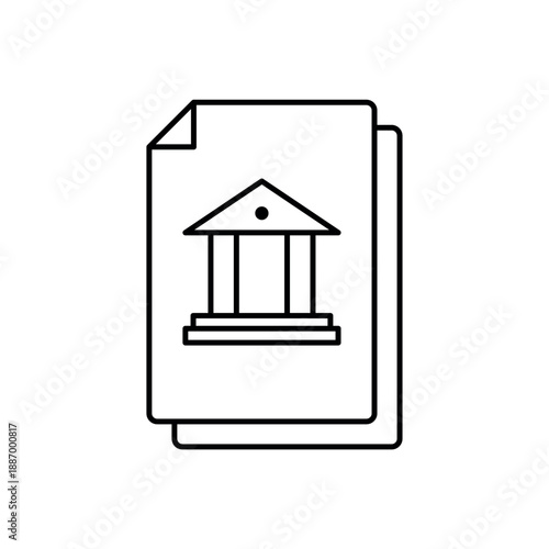 Icon a legal document with bank building symbol, isolated against a clean background.