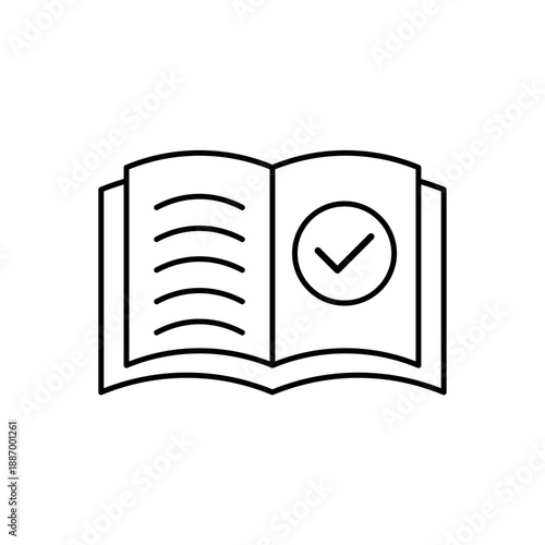 Icon a data reference book with checkmark, isolated against a clean background.