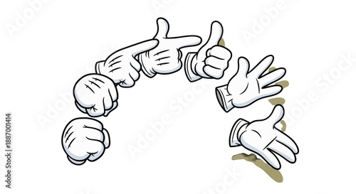 Hand drawn illustration of various hand gestures forming an arch.