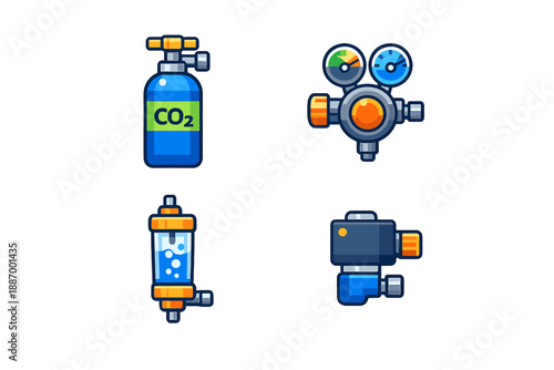 Set of equipment for carbon dioxide supply and monitoring in an industrial or scientific setting showing different components