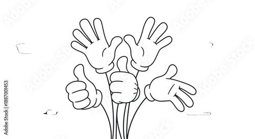 Multiple hands giving thumbs up gesture in a simple line drawing style.