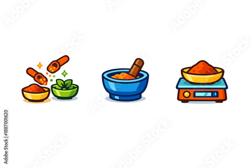 Cooking process with spices and ingredients at a kitchen counter in an indoor setting during daytime