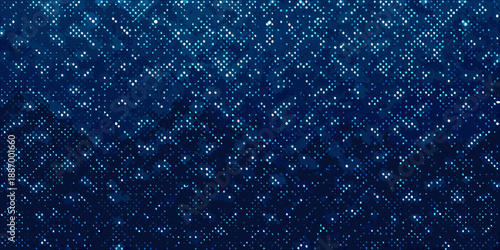 Dark blue background with a scattered pattern of bright glowing particles