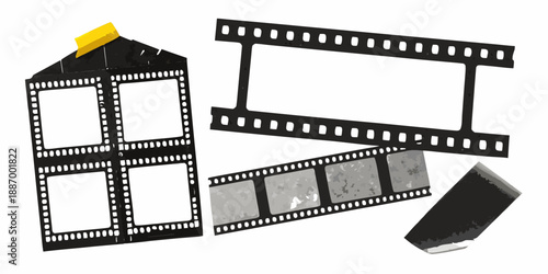 Film strips and a camera shape a visual representation of filmmaking