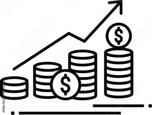 A simple black and white outline icon illustrating financial profit and business growth