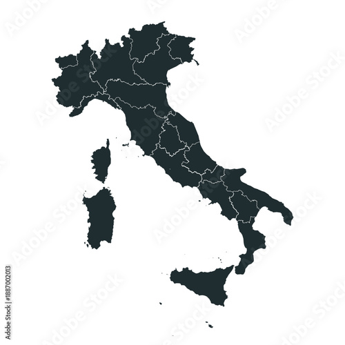 Minimalist Italian Silhouette with Regional Borders for Infographics, Travel, and Education