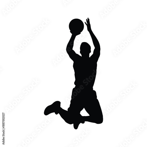 Silhouette of Basketball Player Dunking