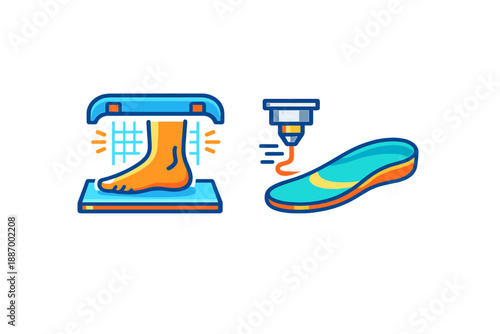 Man's foot is scanned while getting a custom insole made in a healthcare center during a visit to improve comfort in footwear