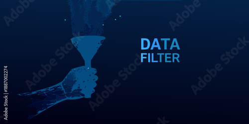 A robotic hand filtering data through a funnel showcasing data processing