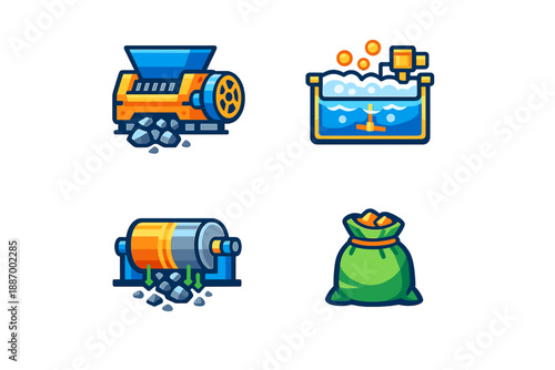 Machines process materials and separate valuable resources in a mining operation that aims to extract minerals for use