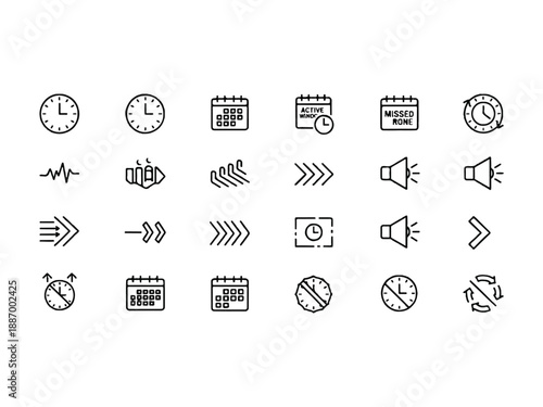 Smart Time Management and Prayer Alert Notification Vector Line Icon Set
