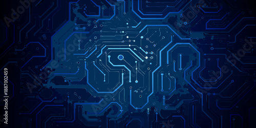 Abstract blue circuit board pattern forming a human head silhouette