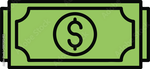 A stylized green paper currency icon with a dollar sign for financial concepts and transactions