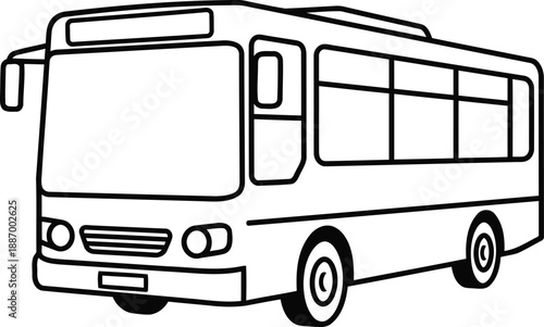 A simple black and white line drawing of a city bus for coloring pages or design projects