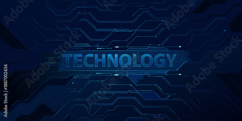 Abstract technology background with glowing lines and the word technology displayed