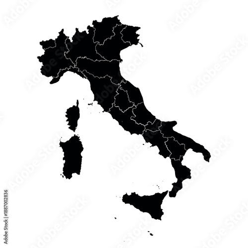 Minimalist Italian Silhouette with Regional Borders for Infographics, Travel, and Education