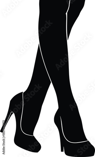 Silhouette of walking legs in high-heeled shoes, fashion and elegance theme illustration, transparent background graphic